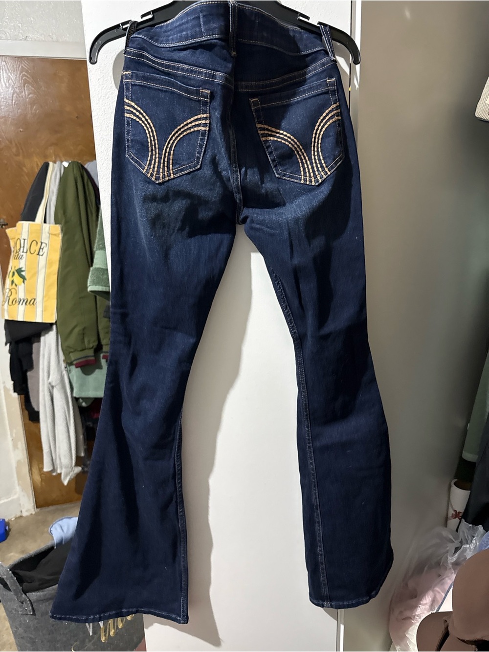 Hollister Dark Blue Flare Jeans with Contrast Pocket Stitching